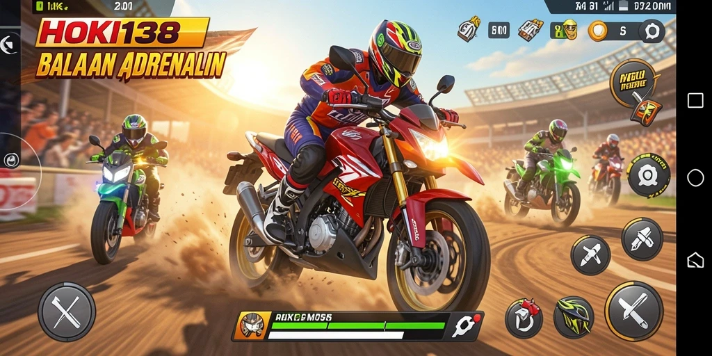 Tampilan gameplay balapan motor yang seru dan mendebarkan.