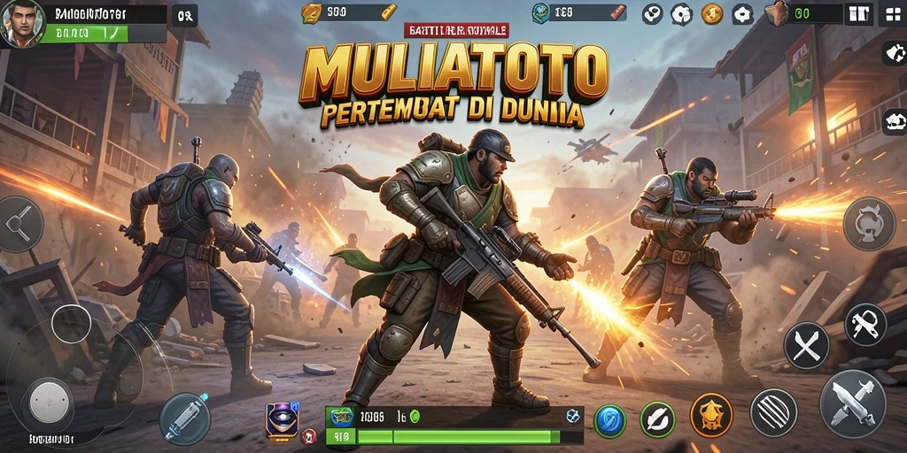Screenshot gameplay intens dari MULIATOTO di medan perang Battle Royale.