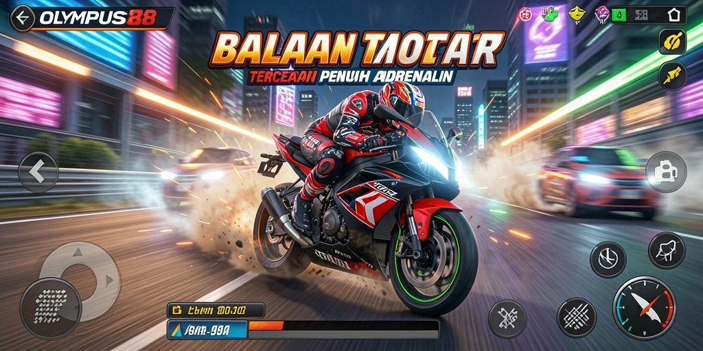 Tampilan menegangkan dari gameplay balapan motor OLYMPUS88.