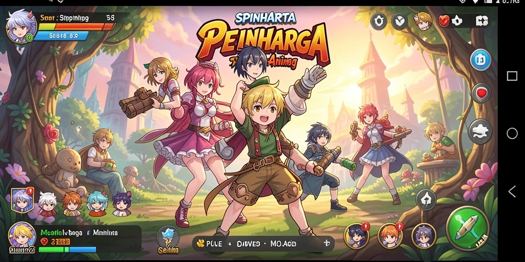 Tampilan gameplay SPINHARTA yang penuh aksi dan karakter unik.
