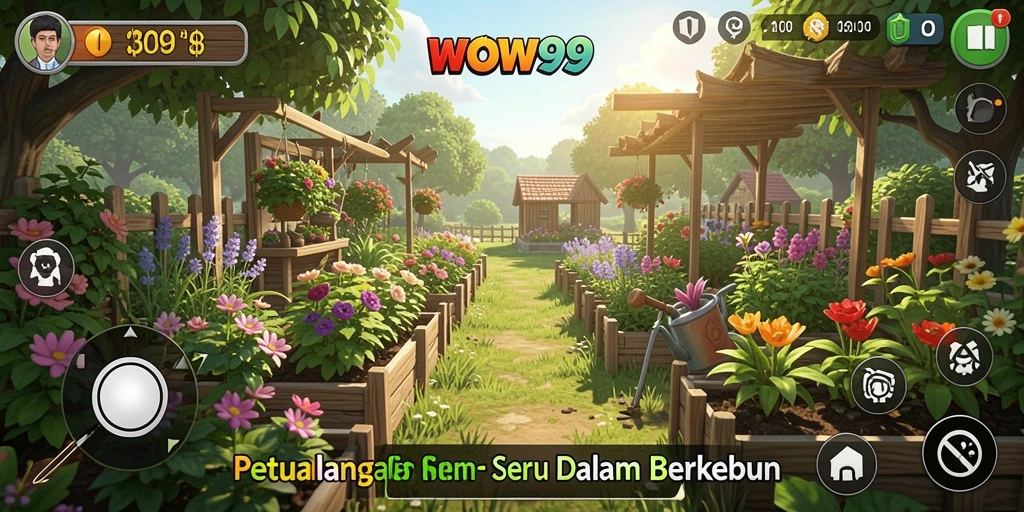 Tampilan menarik dari gameplay berkebun WOW99 yang penuh warna.